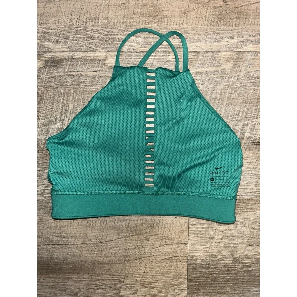 Nike Dri-FIT Indy Rainbow Ladder Sports Bra Green High Neck Light Support XS
